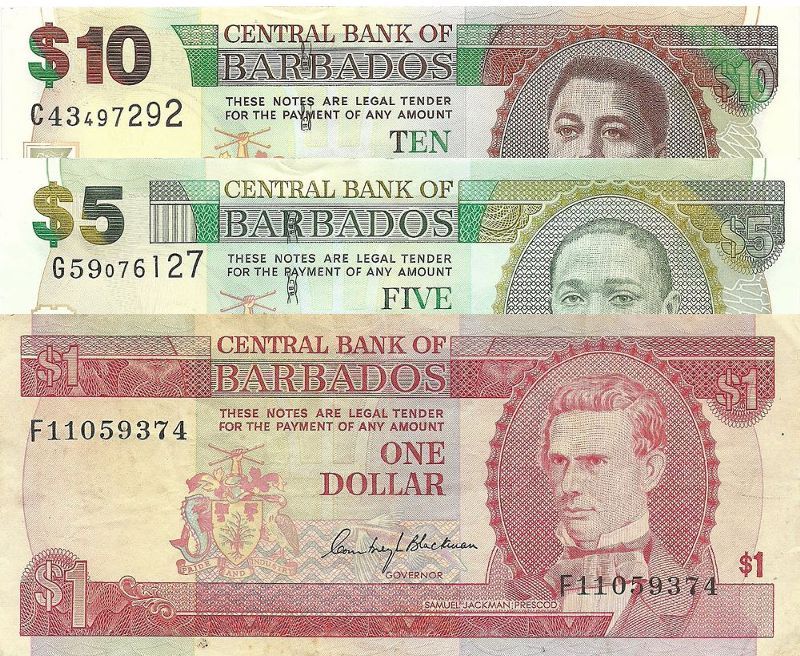 Old Barbadian Dollar Banknotes