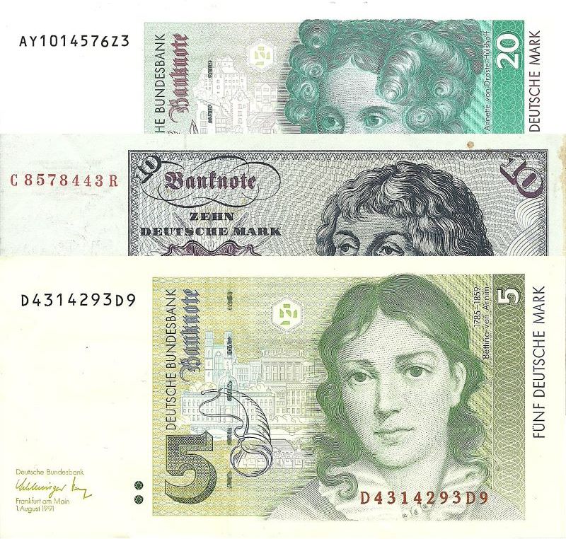 Old German Deutsche Mark Banknotes