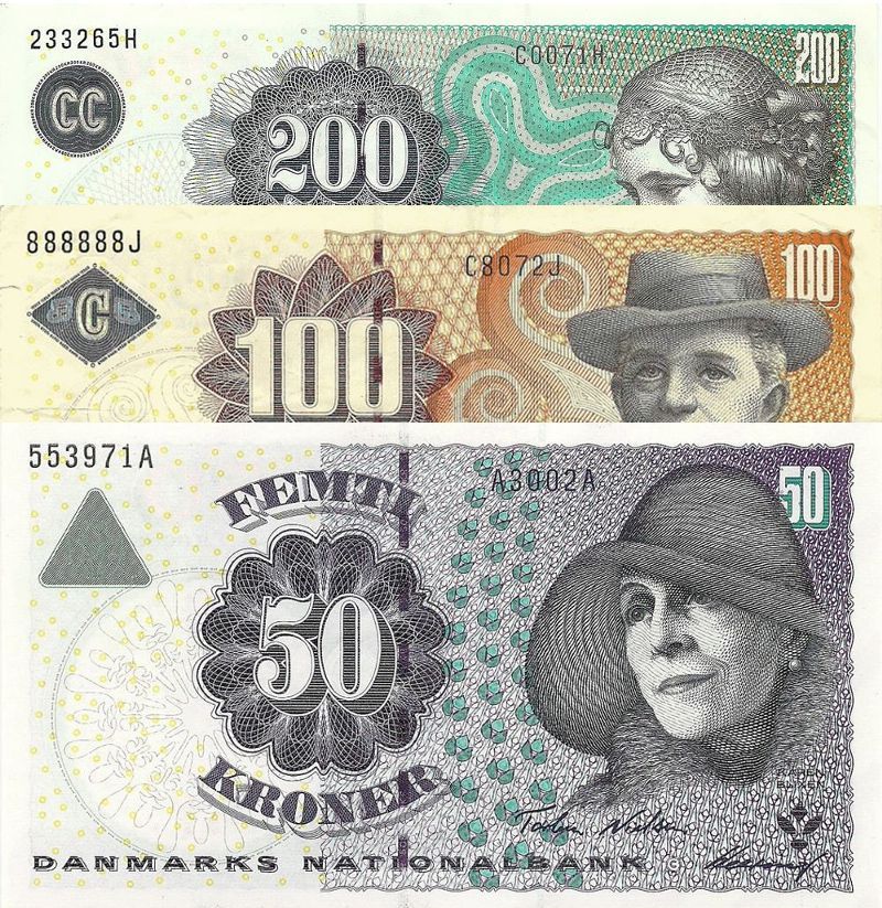 Old Danish Kroner Banknotes