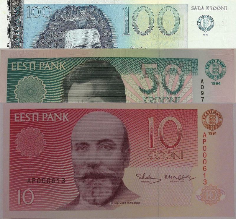 Old Estonian Kroon Banknotes