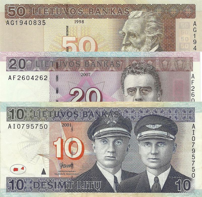 Old Lithuanian Litas Banknotes