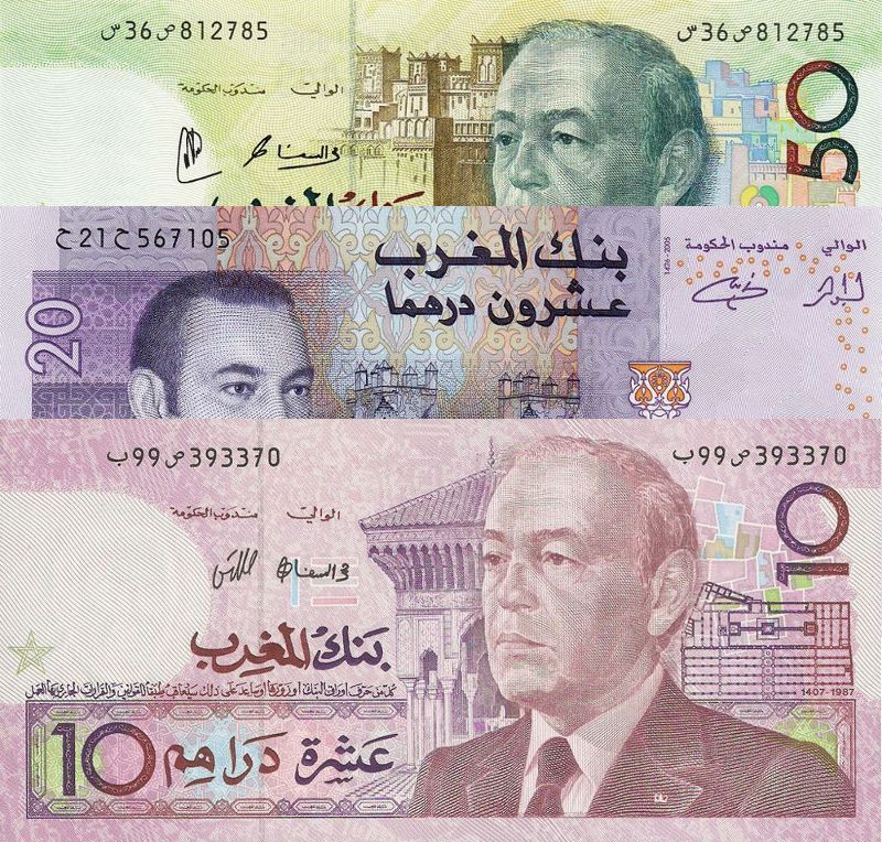 Old Moroccan Dirham Banknotes