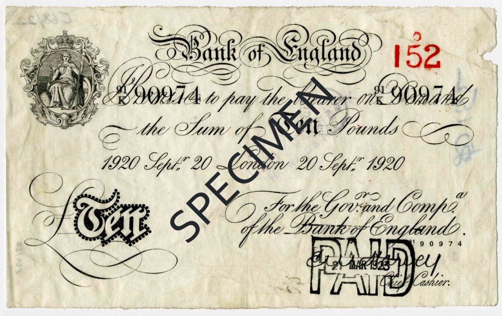 British 10 Pound White Note