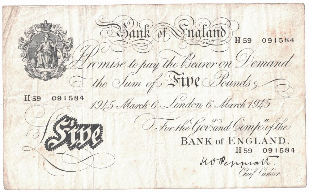 British 5 Pound White Note