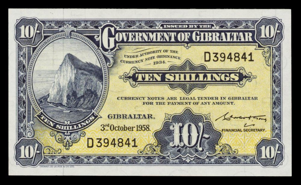 Gibraltar 10 Shillings old Note